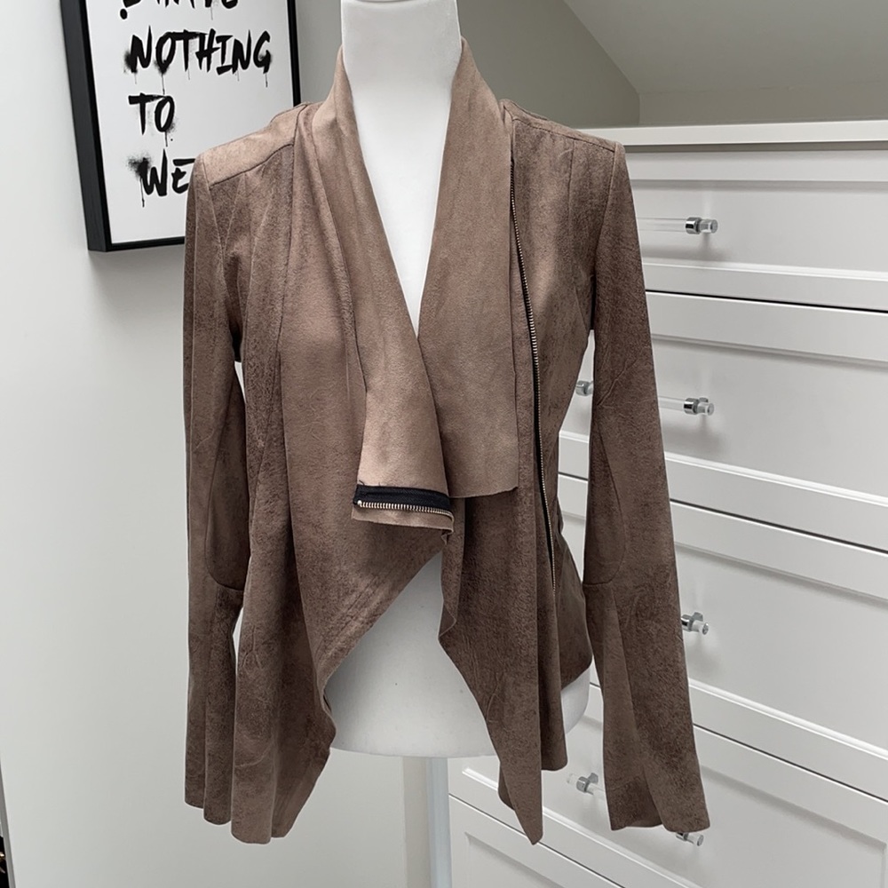 Zara faux suede taupe draped jacket, size L